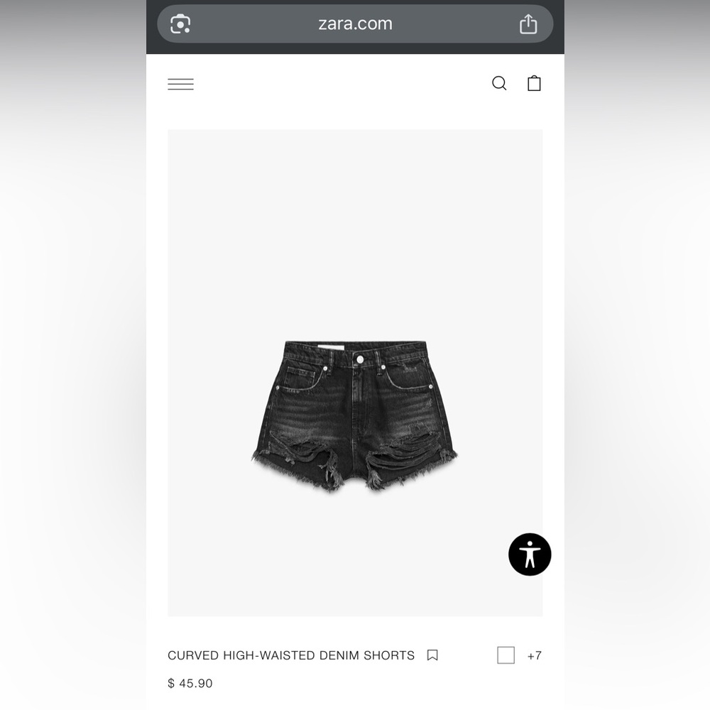 Zara Curved High Waisted Black Denim Cut-Off Jean Shorts
